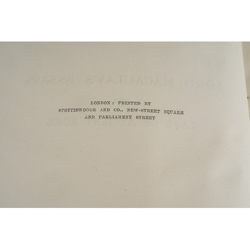 438 - Lord Macaulay`s Essays and Lays of Ancient Rome (Authorised Edition)., published 1885, London, Longm... 