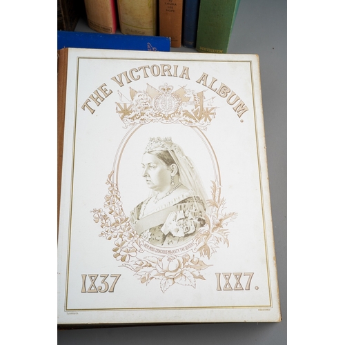 440 - Two boxes of books, etc, including a Victorian Welsh bible, The Victoria Album 1837-1887 Photograph ... 