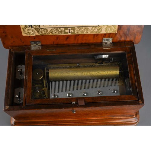 448 - A late 19th Century Continental probably Swiss walnut cased music box, single comb with 13cm barrel,... 