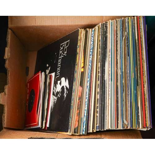 449 - A box containing forty five LPs and eight singles records, LPs include The Allman Brothers Band - Th... 