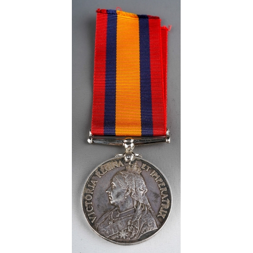 455 - Queens South Africa Medal. No clasps and suspension replaced. Name erased and renamed to 