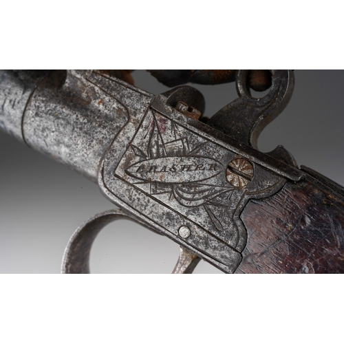 465 - A 19th century Brasher of London flintlock pocket pistol, with 3.7cm barrel, engraved lock plates, p... 