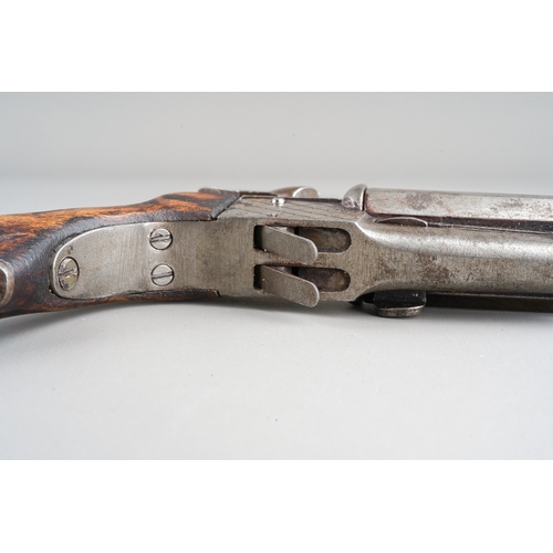 476 - A Continental pinfire side by side double barrel pistol with hinged bayonet to the top of the barrel... 