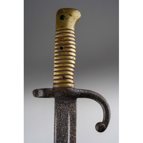 478 - A French Chasspot bayonet and another bayonet, brass handle example has blade length of 57cm, the wo... 