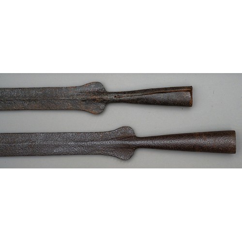 480 - A pair of 19th century traditional African Masai lion spears, each breaks down into half, the physic... 