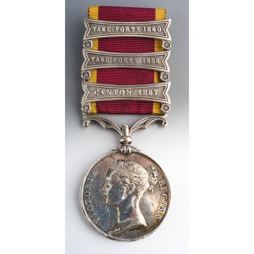 485 - A three clasp Second China War Medal 

China 1857-60, 3 clasps, Canton 1857, Taku Forts 1858 and Tak... 