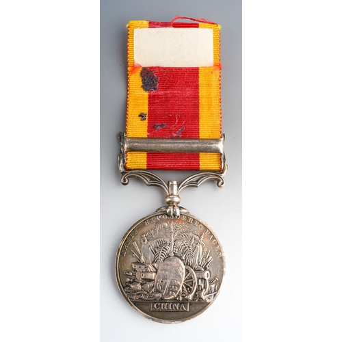 486 - A Second China War Medal ‘ Canton 1857’
China 1857-60, Clasp Canton 1857. Unnamed as issued.

Condit... 