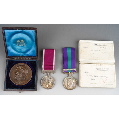 490 - A Palestine and LSGC pair to Warrant Officer Class 1 Sherman RE
General Service Medal 1918-62, one b... 