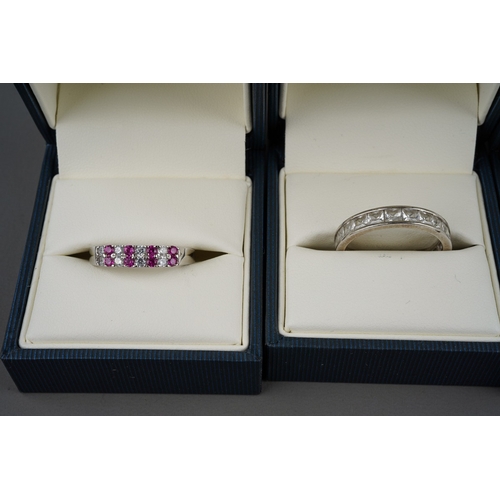 516 - 9 ct gold full eternity ring (1.7 g ) together with 5 silver (marked 925) gem set rings (6)