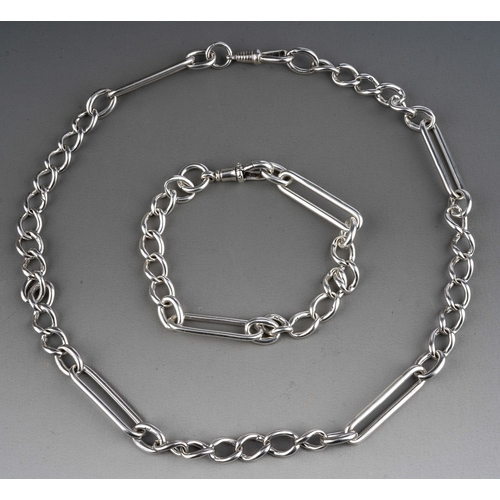 624 - Sterling silver necklace and bracelet, gross weight 58g