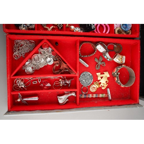 631 - Large collection of costume jewellery in grey set of jewellery draws to include earrings, brooches, ... 