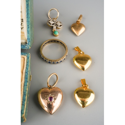 641 - Collection of gold items, 9 ct gold and seadpearl ring, yellow metal and diamond pendant, yellow met... 