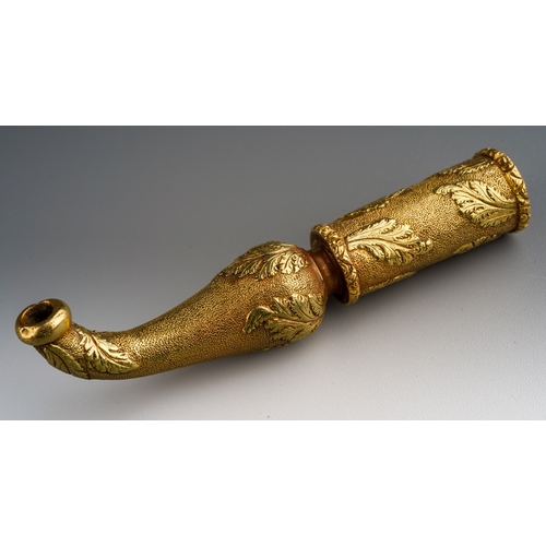 649 - An antique 19th century Hookah mouthpiece, of foliate design, tests as 18ct yellow gold with yellow ... 