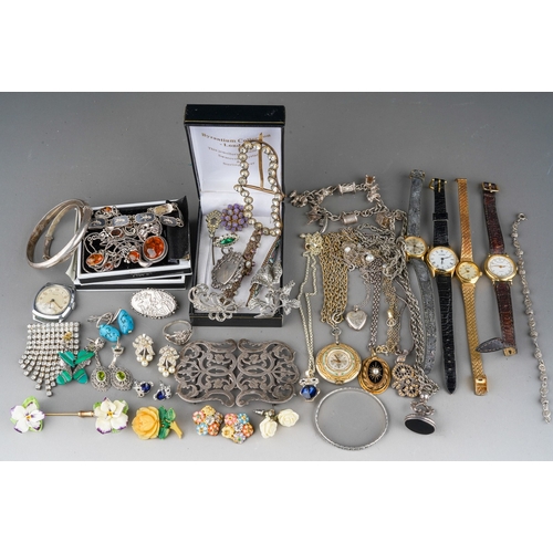 676 - Two tubs of silver jewellery, costume jewellery and wrist watches, etc, including an Edwardian silve... 