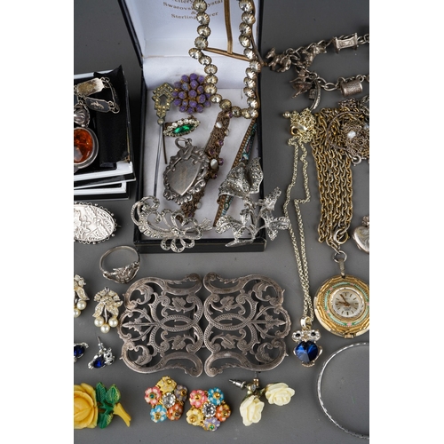 676 - Two tubs of silver jewellery, costume jewellery and wrist watches, etc, including an Edwardian silve... 