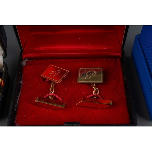 689 - Collection of cufflinks to include gold gilt stone set pairs, a pair of 9ct gold and silver by H G &... 