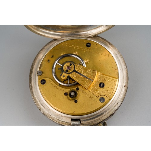 779 - Silver hallmarked pocket watch and key,  silver T-bar albert chain and gold plated Waltham pocket wa... 