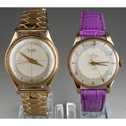 786 - 9 ct gold men's Smiths wristwatch together with men's 9ct gold Rotary wristwatch, both engraved to b... 