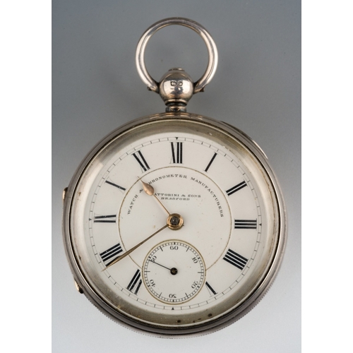 788 - A Victorian silver cased Fattorini & Sons open faced key wind pocket watch, white enamel dial with R... 