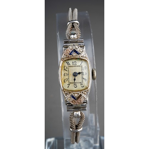 793 - 18ct gold ladies wrist watch face ( approx 10g gross weight of the face) set with diamonds and sapph... 