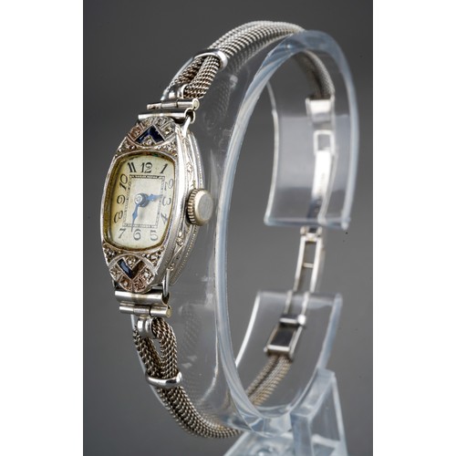 793 - 18ct gold ladies wrist watch face ( approx 10g gross weight of the face) set with diamonds and sapph... 