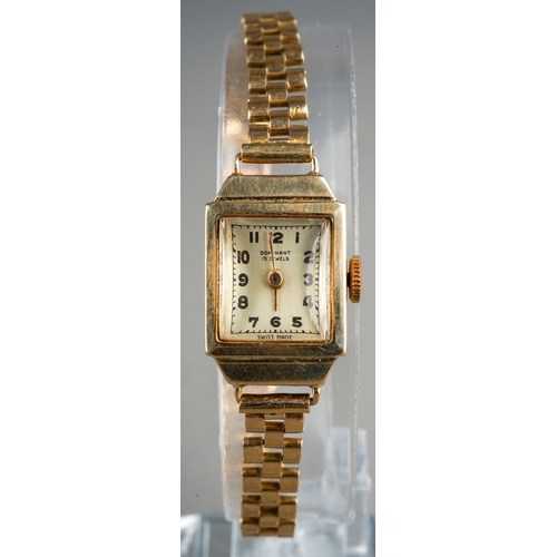 799 - Ladies 9ct watch with a 9ct gold strap in original box, gross weight 13.4g