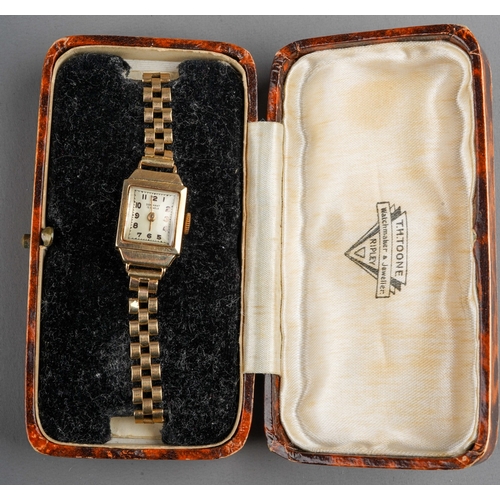 799 - Ladies 9ct watch with a 9ct gold strap in original box, gross weight 13.4g