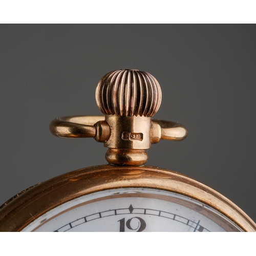 801 - 9 ct Gold Fob Watch in original box - Jeweller F. Schrieber, Lymington, gross weight 89.6g