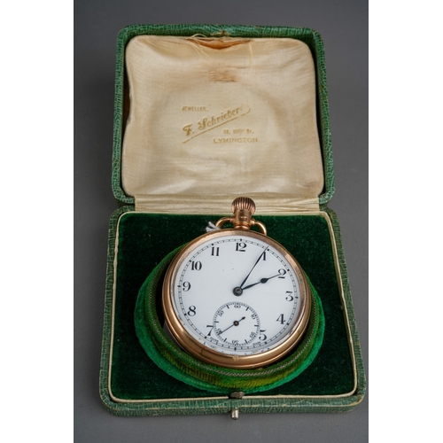 801 - 9 ct Gold Fob Watch in original box - Jeweller F. Schrieber, Lymington, gross weight 89.6g