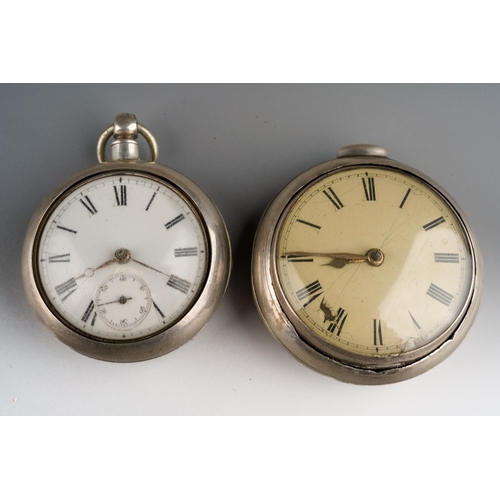 805 - A Victorian silver pair cased pocket watch, enamel dial with subsidiary seconds dial, Roman numerals... 