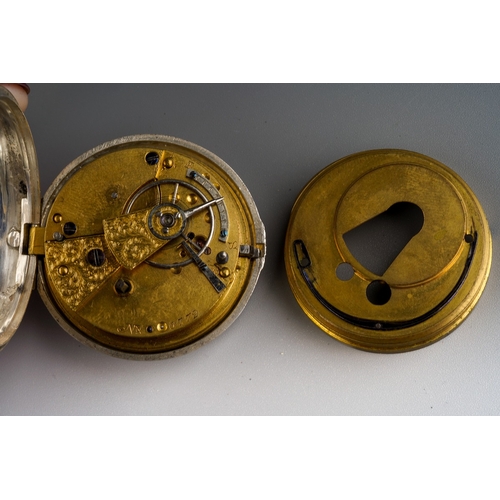 805 - A Victorian silver pair cased pocket watch, enamel dial with subsidiary seconds dial, Roman numerals... 