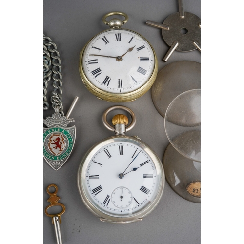 807 - A small parcel of two pocket watches, Tissot Automatic Seastar gents wrist watch, watch keys, base m... 