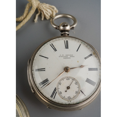 808 - Three silver cased open faced key wind pocket watches, enamel dials with Roman numerals, one stamped... 