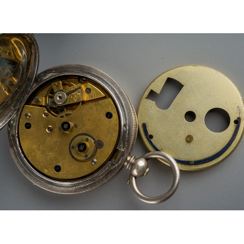 808 - Three silver cased open faced key wind pocket watches, enamel dials with Roman numerals, one stamped... 