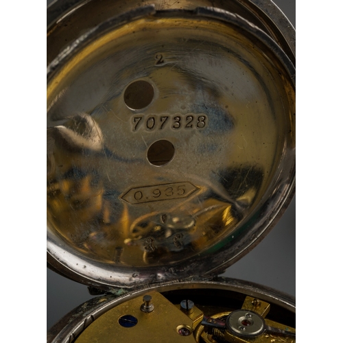 808 - Three silver cased open faced key wind pocket watches, enamel dials with Roman numerals, one stamped... 