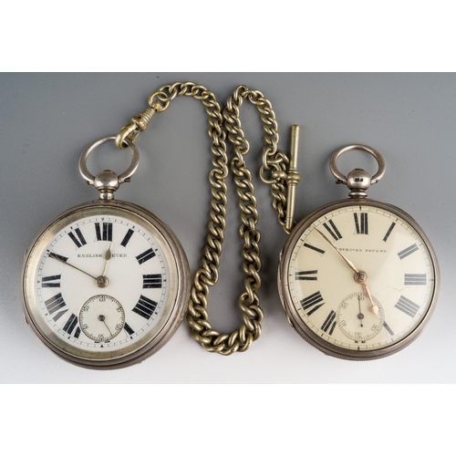 809 - Two silver cased open faced key wind pocket watches, both with Roman numerals and subsidiary seconds... 