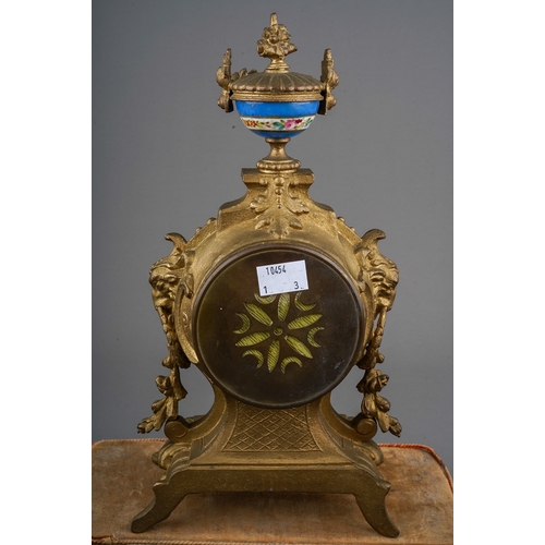 882 - A French 19th Century Sevres style gilt metal & porcelain clock garniture on giltwood stand, the clo... 