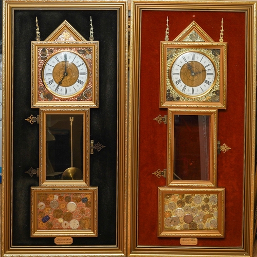 883 - Two various Modern Lintern & Foster wall clocks, on gilt mounts, battery operated, approx 79 x 38cm ... 