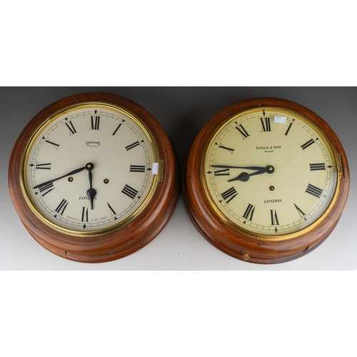 887 - Two Victorian style circular walnut cased wall clocks, Yonge & Son Strand London and Smiths Enfield ... 