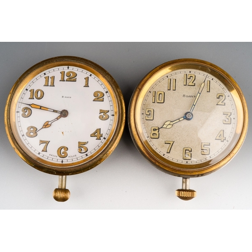 888 - Two vintage reconditioned travelling clocks, Arabic numerals, eight day Swiss keyless wind movements... 