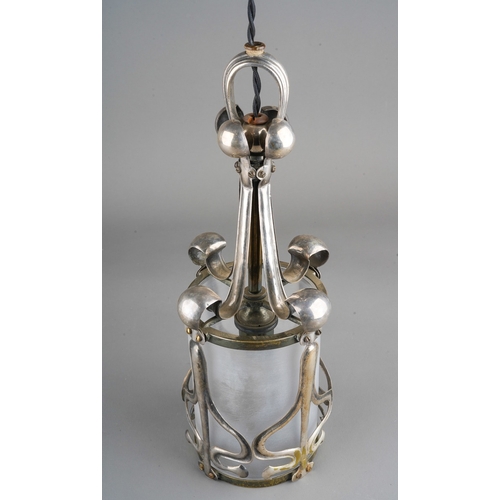 896 - An early 20th century Art Nouveau nickel plated Osler style lantern light, the cylindrical frame of ... 