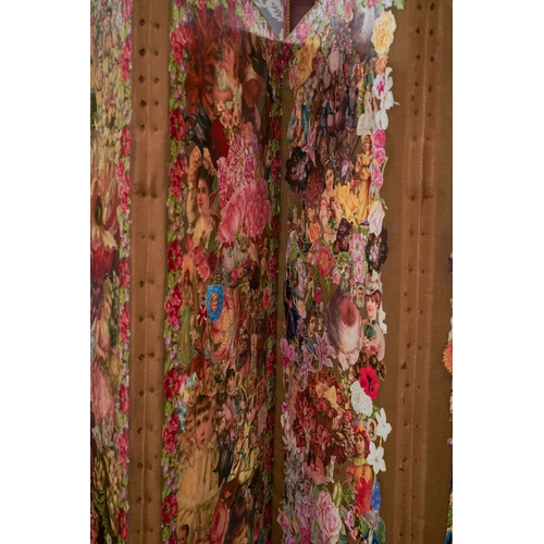 947 - A Victorian four fold decoupage decorated screen, only front side covered, height 167.5cm x length 1... 