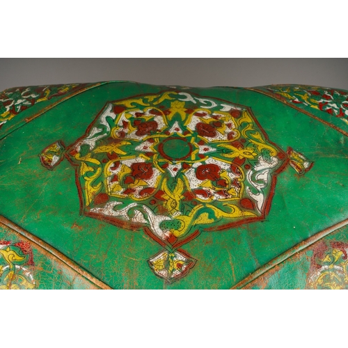 950 - A second half 20th century North African camel saddle with removable green leather cushion and decor... 