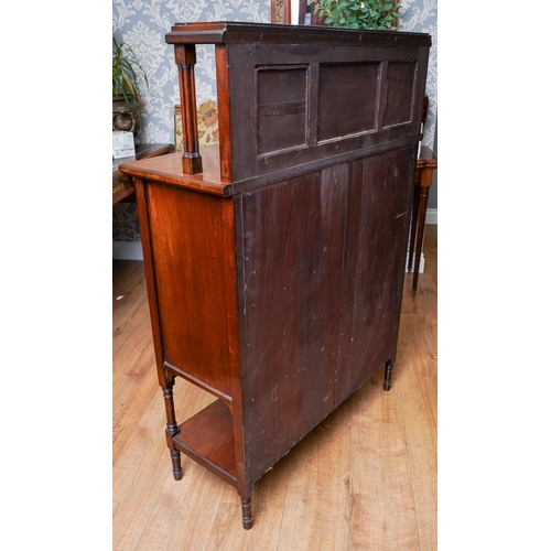 951 - An Arts & Crafts mahogany chiffonier, top section with three bevel glazed panels above cupboard door... 