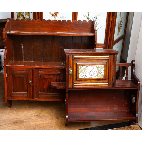 954 - Two Edwardian style mahogany wall cabinets \ shelves, the biggest 65 wide x 61cm high (3)