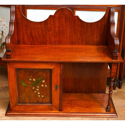 958 - An Edwardian mahogany wall cupboard, single door painted with Lily-of-the-Valley, approx 49cm wide x... 