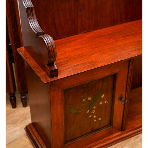 958 - An Edwardian mahogany wall cupboard, single door painted with Lily-of-the-Valley, approx 49cm wide x... 