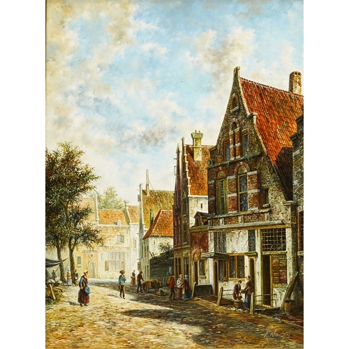 977 - Adrian Norley (20th Century) 
Dutch Streetscapes
a pair, oil on panels, 39 x 29cm
both signed, gilt ... 