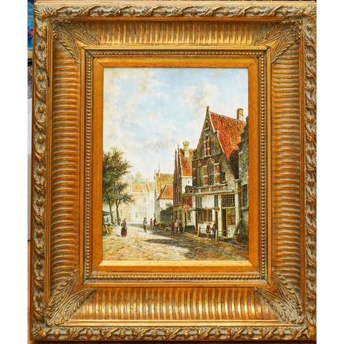 977 - Adrian Norley (20th Century) 
Dutch Streetscapes
a pair, oil on panels, 39 x 29cm
both signed, gilt ... 