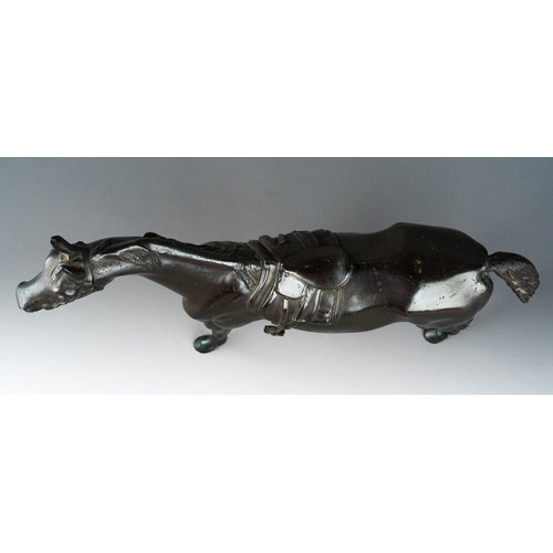 75 - A modern bronzed figure of a saddled horse, cast initials SP to underside, height 24cm